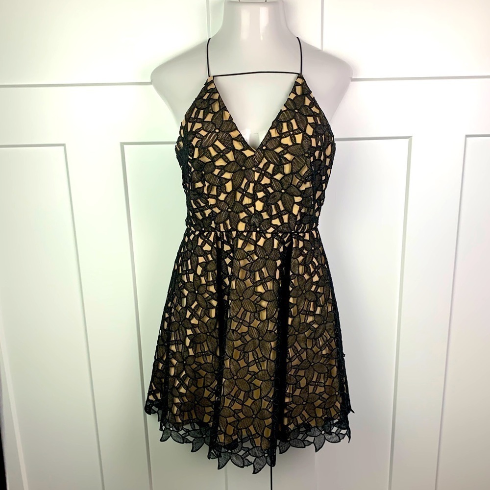MILLY SIZE 10 Black Nude Lace Cocktail Dress Fit Flare Wedding